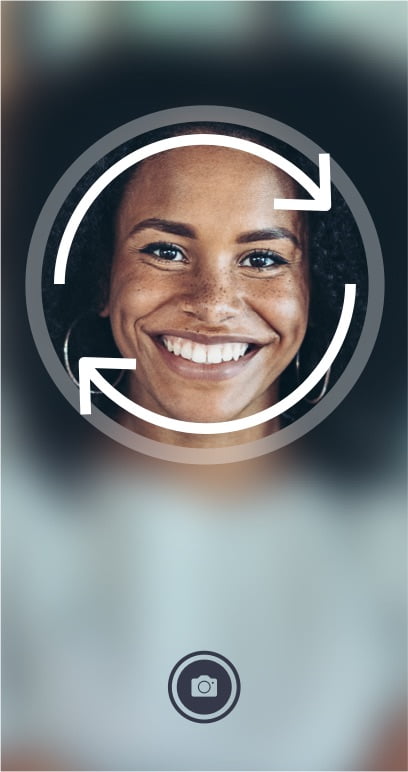Reconocimiento facial biométrico: Ilustración de un teléfono inteligente que muestra el rostro de una mujer joven. soluciones de diligencia debida continuas